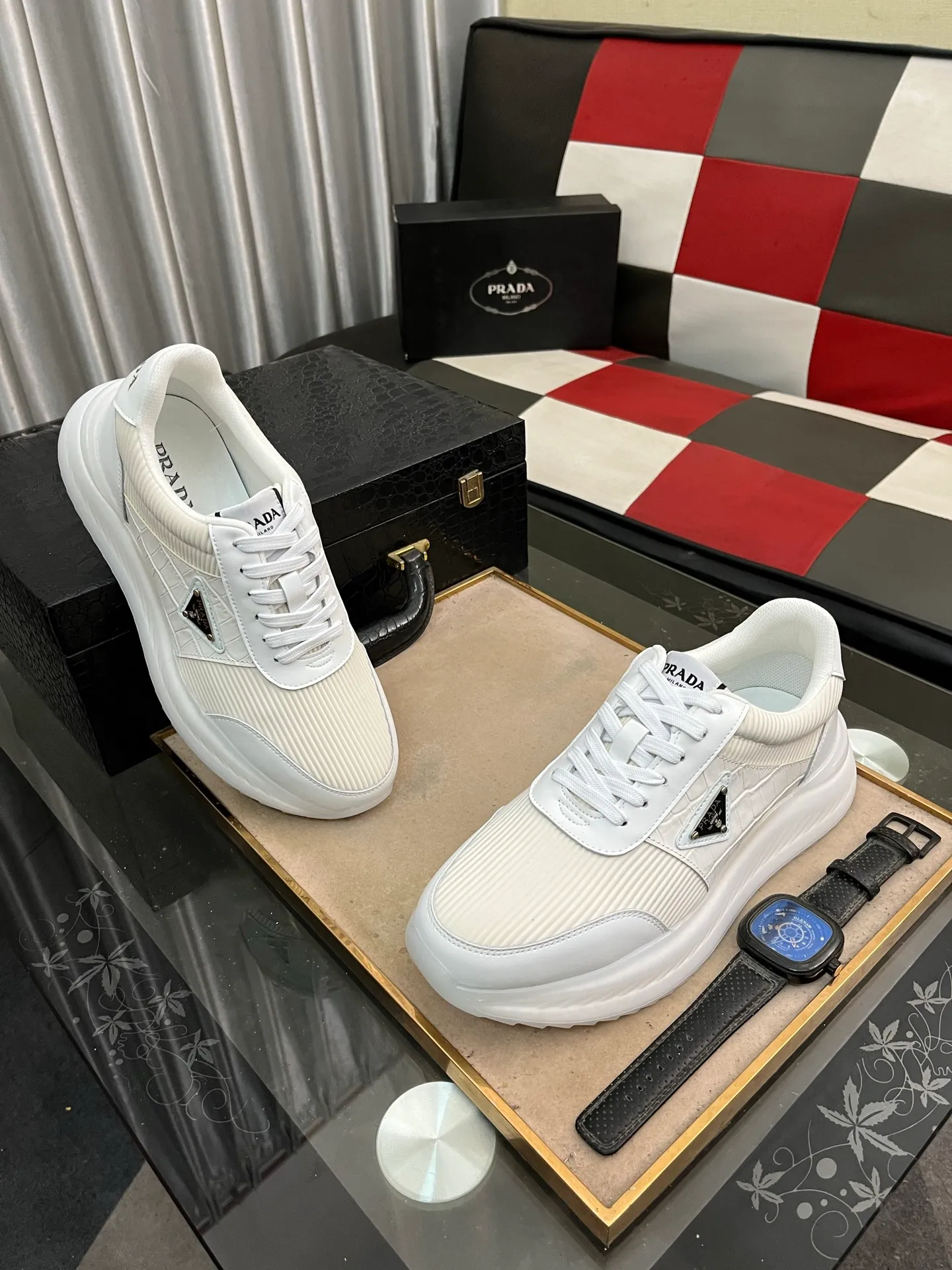 Men's shoes 💰458⌚️⌚️[PRADA] Prada Hong Kong counter casual shoes, counter quality, high-quality workmanship, uppers made of imported breathable fly-knit mesh fabric, comfortable and breathable lining, original air-cushion elastic outsole, casual fashion, high-end quality, size: 38-444️⃣Colors available